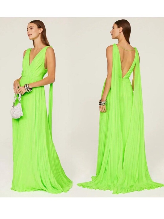 Monique Lhuillier Dresses & Skirts - ML Monique Lhuillier Electric Neon Green Pleated Gown Maxi Dress New With Tags 8